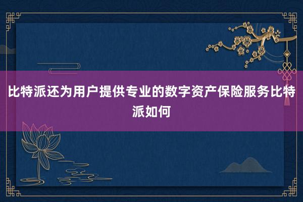 比特派还为用户提供专业的数字资产保险服务比特派如何